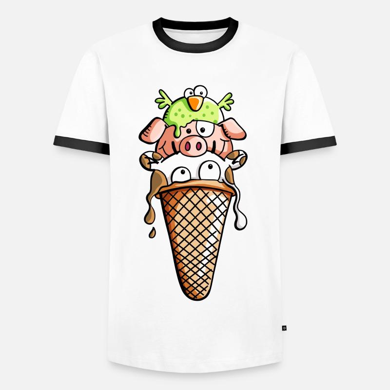 Bauernhoftier Eiscreme - Tiere - Eis - Kinder -Fun - Männer Kontrast-T-Shirt - Weiß/Schwarz