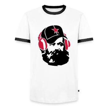marx_star_ot - Men's Ringer Shirt - white/black - Front - AI Model Female 172 light (172cm) & AI Model Male 178 dark (178cm)