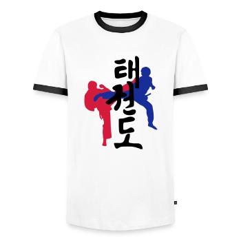 Taekwondo icône - T-shirt contrasté Homme - blanc/noir - Devant - AI Model Female 172 light (172cm) & AI Model Male 178 dark (178cm)