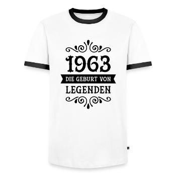 1963 - Die Geburt Von Legenden - Männer Kontrast-T-Shirt - Weiß/Schwarz - Vorne - AI Model Female 172 light (172cm) & AI Model Male 178 dark (178cm)
