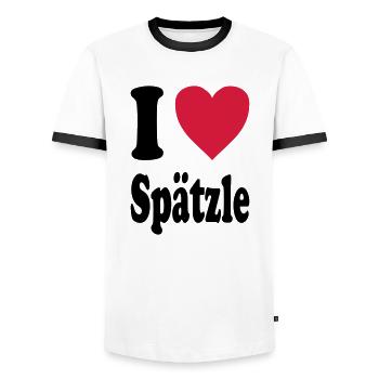 I love Spätzle (Alle Farben!) - Männer Kontrast-T-Shirt - Weiß/Schwarz - Vorne - AI Model Female 172 light (172cm) & AI Model Male 178 dark (178cm)