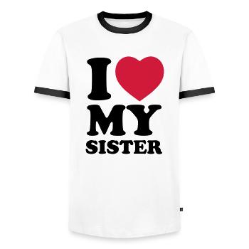 I love my sister - Men's Ringer Shirt - white/black - Front - AI Model Female 172 light (172cm) & AI Model Male 178 dark (178cm)