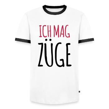 Lustiger Spruch Ich mag Züge Zugfahrer Geschenk - Männer Kontrast-T-Shirt - Weiß/Schwarz - Vorne - AI Model Female 172 light (172cm) & AI Model Male 178 dark (178cm)