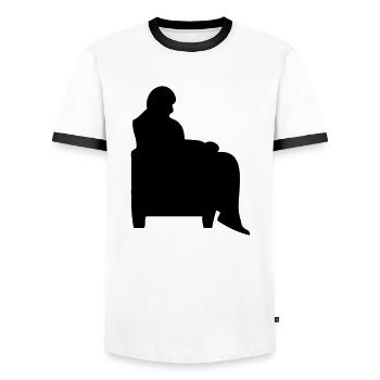 man seated armchair canape old - Men's Ringer Shirt - white/black - Front - AI Model Female 172 light (172cm) & AI Model Male 178 dark (178cm)