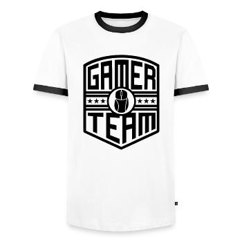 Gamer Team (crest) - Men's Ringer Shirt - white/black - Front - AI Model Female 172 light (172cm) & AI Model Male 178 dark (178cm)
