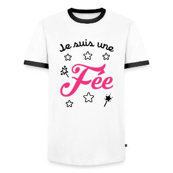 Fée / Fille / Princesse / Reine / Naissance / Bébé - Men's Ringer Shirt - white/black - Front - AI Model Female 172 light (172cm) & AI Model Male 178 dark (178cm)