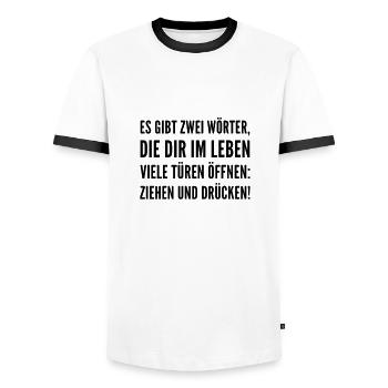 Weisheit fürs Leben - Männer Kontrast-T-Shirt - Weiß/Schwarz - Vorne - AI Model Female 172 light (172cm) & AI Model Male 178 dark (178cm)