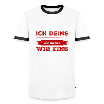 ich deins, du meins, wir eins - Männer Kontrast-T-Shirt - Weiß/Schwarz - Vorne - AI Model Female 172 light (172cm) & AI Model Male 178 dark (178cm)