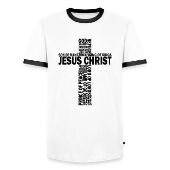 Jésus-Christ Faith Don - T-shirt contrasté Homme - blanc/noir - Devant - AI Model Female 172 light (172cm) & AI Model Male 178 dark (178cm)
