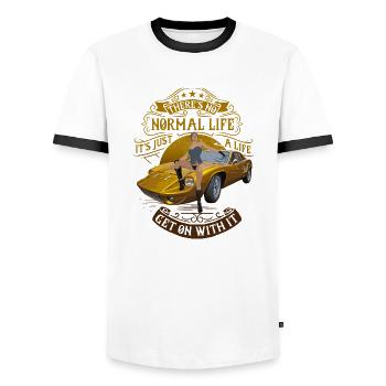 normal life - Men's Ringer Shirt - white/black - Front - AI Model Female 172 light (172cm) & AI Model Male 178 dark (178cm)