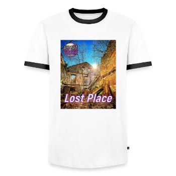 Lost Place Forge - Men's Ringer Shirt - white/black - Front - AI Model Female 172 light (172cm) & AI Model Male 178 dark (178cm)