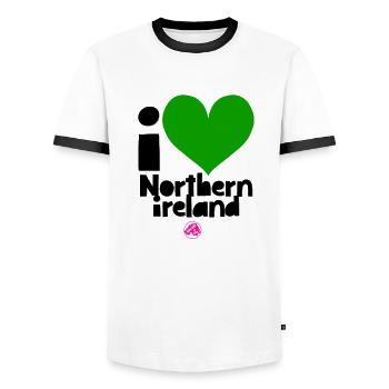 Northern Ireland - Men's Ringer Shirt - white/black - Front - AI Model Female 172 light (172cm) & AI Model Male 178 dark (178cm)
