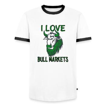 I LOVE BULL MARKETS - Männer Kontrast-T-Shirt - Weiß/Schwarz - Vorne - AI Model Female 172 light (172cm) & AI Model Male 178 dark (178cm)