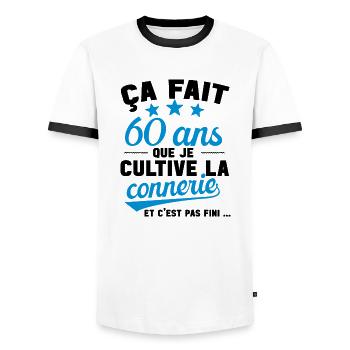 60 ans que je cultive la connerie anniversaire - T-shirt contrasté Homme - blanc/noir - Devant - AI Model Female 172 light (172cm) & AI Model Male 178 dark (178cm)