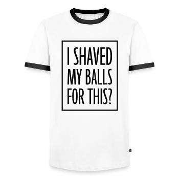 Je me suis rasé les couilles - T-shirt contrasté Homme - blanc/noir - Devant - AI Model Female 172 light (172cm) & AI Model Male 178 dark (178cm)