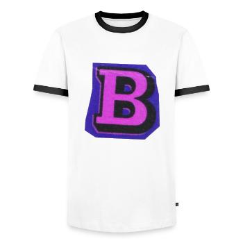 Typography Letter B - Men's Ringer Shirt - white/black - Front - AI Model Female 172 light (172cm) & AI Model Male 178 dark (178cm)