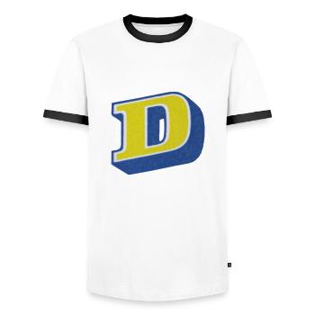 Buchstabe D Typografie - Männer Kontrast-T-Shirt - Weiß/Schwarz - Vorne - AI Model Female 172 light (172cm) & AI Model Male 178 dark (178cm)