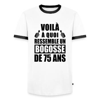 bogosse de 75 ans / cadeau anniversaire 75 ans - T-shirt contrasté Homme - blanc/noir - Devant - AI Model Female 172 light (172cm) & AI Model Male 178 dark (178cm)