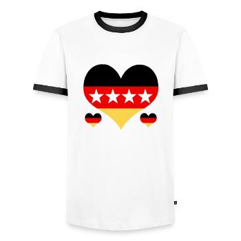 Germany - Men's Ringer Shirt - white/black - Front - AI Model Female 172 light (172cm) & AI Model Male 178 dark (178cm)