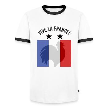 France - T-shirt contrasté Homme - blanc/noir - Devant - AI Model Female 172 light (172cm) & AI Model Male 178 dark (178cm)