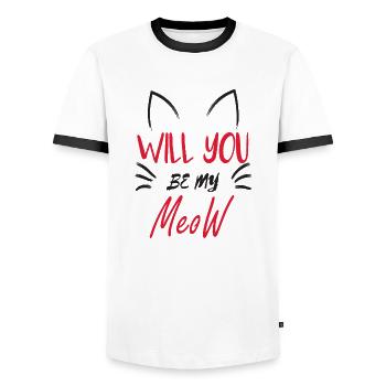 Will you be my Meow | Cute Cat Couple Motif - Men's Ringer Shirt - white/black - Front - AI Model Female 172 light (172cm) & AI Model Male 178 dark (178cm)