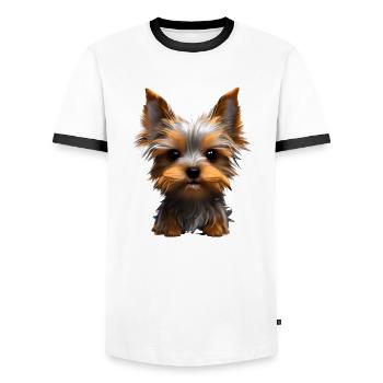 Yorkshire Terrier Puppy Dog Dog Owner - Men's Ringer Shirt - white/black - Front - AI Model Female 172 light (172cm) & AI Model Male 178 dark (178cm)