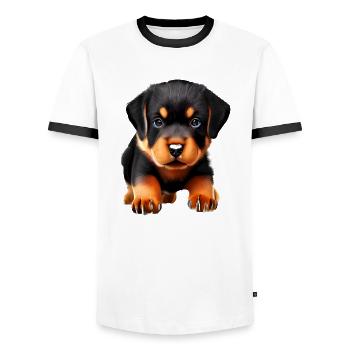 Rottweiler Chien Rottweiler Chiot Chiens Chiot - T-shirt contrasté Homme - blanc/noir - Devant - AI Model Female 172 light (172cm) & AI Model Male 178 dark (178cm)
