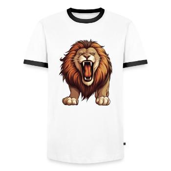 Majestic Roar La domination du puissant lion - T-shirt contrasté Homme - blanc/noir - Devant - AI Model Female 172 light (172cm) & AI Model Male 178 dark (178cm)