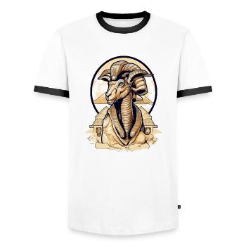 Lokou der ägyptische Widder - Männer Kontrast-T-Shirt - Weiß/Schwarz - Vorne - AI Model Female 172 light (172cm) & AI Model Male 178 dark (178cm)