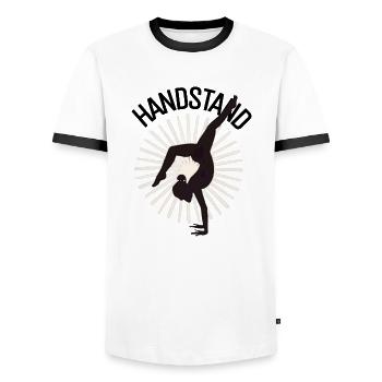 Handstand Yoga Calisthenics Fitness Balance Pose - Men's Ringer Shirt - white/black - Front - AI Model Female 172 light (172cm) & AI Model Male 178 dark (178cm)