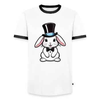 Weißes Kaninchen mit Hut und Fliege - Männer Kontrast-T-Shirt - Weiß/Schwarz - Vorne - AI Model Female 172 light (172cm) & AI Model Male 178 dark (178cm)