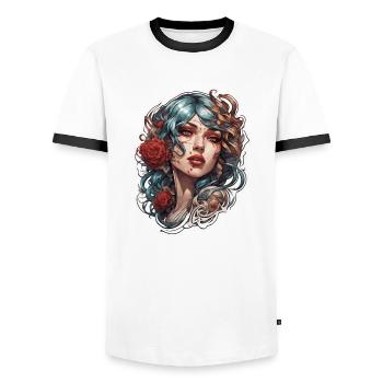 Frau / hübsch / Porträt / Tattoo / Model - Männer Kontrast-T-Shirt - Weiß/Schwarz - Vorne - AI Model Female 172 light (172cm) & AI Model Male 178 dark (178cm)