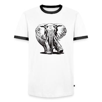 Elephant, Elephant, Animal, Zoo, Africa, Safari, Savannah - Men's Ringer Shirt - white/black - Front - AI Model Female 172 light (172cm) & AI Model Male 178 dark (178cm)