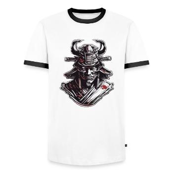 Samurai / Japanese / Harakiri / Katana / Man - Men's Ringer Shirt - white/black - Front - AI Model Female 172 light (172cm) & AI Model Male 178 dark (178cm)