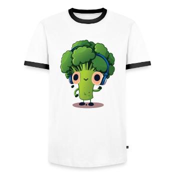Bubatz - DJ - Musik - Legalize it - Brokkoli - Männer Kontrast-T-Shirt - Weiß/Schwarz - Vorne - AI Model Female 172 light (172cm) & AI Model Male 178 dark (178cm)