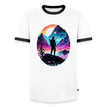 Angler Siluette / Fishing / Fish / Lake / Sport - Men's Ringer Shirt - white/black - Front - AI Model Female 172 light (172cm) & AI Model Male 178 dark (178cm)