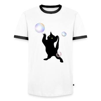Cat discovering bubbles - Men's Ringer Shirt - white/black - Front - AI Model Female 172 light (172cm) & AI Model Male 178 dark (178cm)