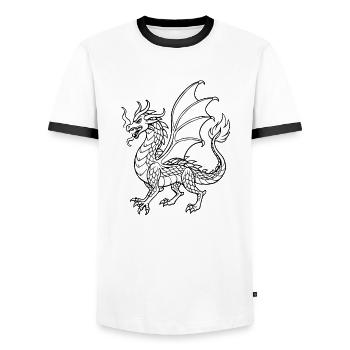Dessin au trait du dragon - T-shirt contrasté Homme - blanc/noir - Devant - AI Model Female 172 light (172cm) & AI Model Male 178 dark (178cm)