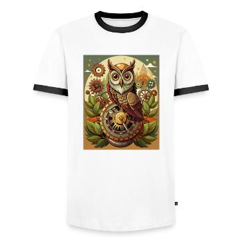Eule der Zeit - Männer Kontrast-T-Shirt - Weiß/Schwarz - Vorne - AI Model Female 172 light (172cm) & AI Model Male 178 dark (178cm)