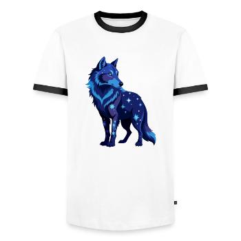 Galactic Wolf - Men's Ringer Shirt - white/black - Front - AI Model Female 172 light (172cm) & AI Model Male 178 dark (178cm)