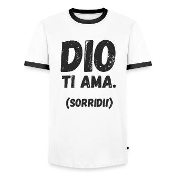 Dieu vous aime. Sourire! - T-shirt contrasté Homme - blanc/noir - Devant - AI Model Female 172 light (172cm) & AI Model Male 178 dark (178cm)