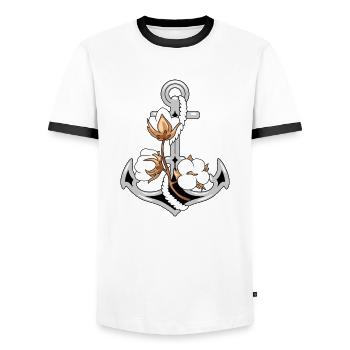 Stilisierter Anker mit blühenden Baumwollblumen - Männer Kontrast-T-Shirt - Weiß/Schwarz - Vorne - AI Model Female 172 light (172cm) & AI Model Male 178 dark (178cm)