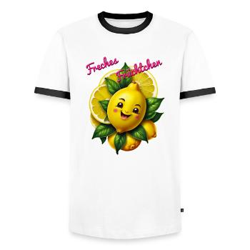 Cheeky Fruit - Men's Ringer Shirt - white/black - Front - AI Model Female 172 light (172cm) & AI Model Male 178 dark (178cm)