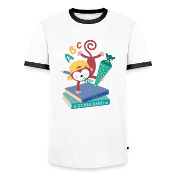 Monkey with school cone school enrollment school child - Men's Ringer Shirt - white/black - Front - AI Model Female 172 light (172cm) & AI Model Male 178 dark (178cm)