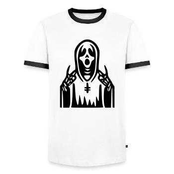 Scream Priest - Men's Ringer Shirt - white/black - Front - AI Model Female 172 light (172cm) & AI Model Male 178 dark (178cm)