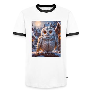 Oiseaux super mignons – Harfang des neiges - T-shirt contrasté Homme - blanc/noir - Devant - AI Model Female 172 light (172cm) & AI Model Male 178 dark (178cm)