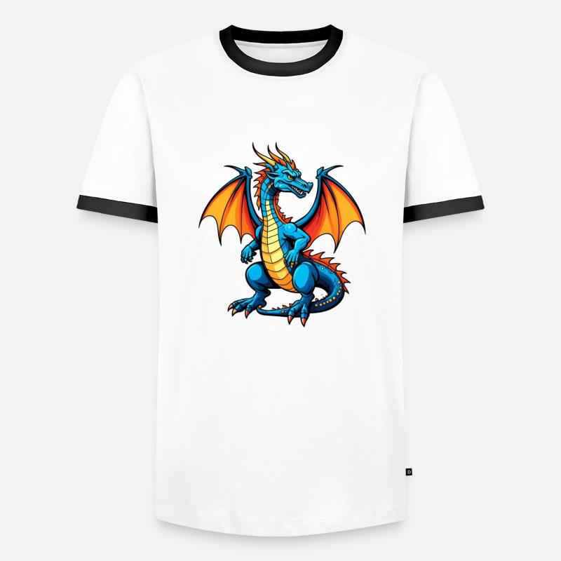 Blauer Dragon - Männer Kontrast-T-Shirt - Weiß/Schwarz