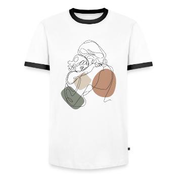 Mère avec enfant bébé - T-shirt contrasté Homme - blanc/noir - Devant - AI Model Female 172 light (172cm) & AI Model Male 178 dark (178cm)