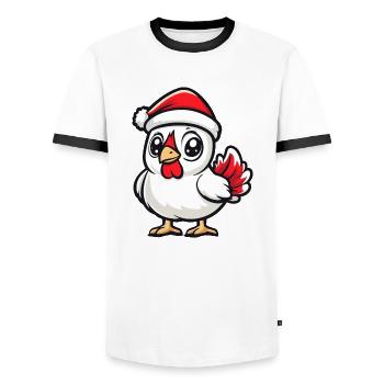 Rooster Christmas - Men's Ringer Shirt - white/black - Front - AI Model Female 172 light (172cm) & AI Model Male 178 dark (178cm)