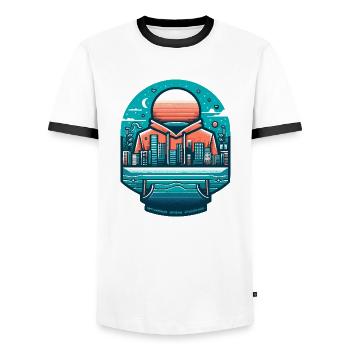 City in the hood - Men's Ringer Shirt - white/black - Front - AI Model Female 172 light (172cm) & AI Model Male 178 dark (178cm)